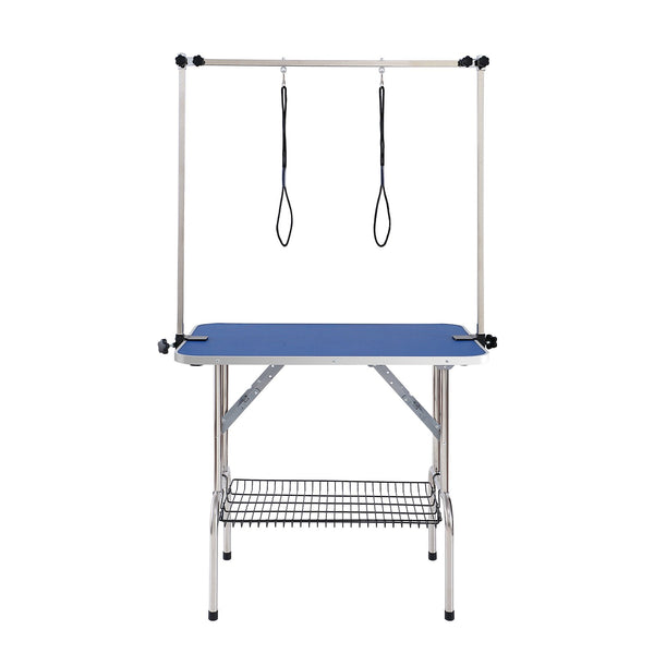 Pet Grooming Table Two Arms with Clamp, 915 x 610mm Dog Grooming Station, Foldable Pets Grooming Stand for Medium and Small Dogs, Free Two No Sit Haunch Holder with Grooming Loop, Bearing 150kg