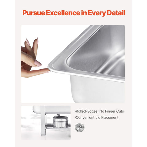 8 Qt 2 Pack Rectangle Chafing Dish Buffet Set Fullsize Pan Stainless Steel