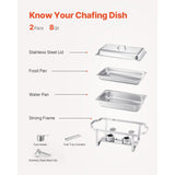 8 Qt 2 Pack Rectangle Chafing Dish Buffet Set Fullsize Pan Stainless Steel