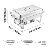8 Qt 2 Pack Rectangle Chafing Dish Buffet Set Fullsize Pan Stainless Steel