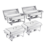 8 Qt 4 Pack Rectangle Chafing Dish Buffet Set Fullsize Pan Stainless Steel