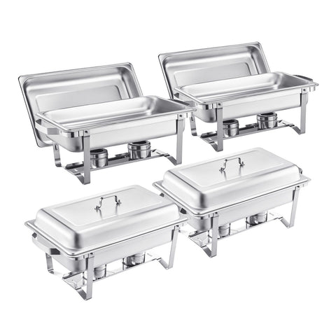 8 Qt 4 Pack Rectangle Chafing Dish Buffet Set Fullsize Pan Stainless Steel