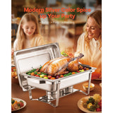 8 Qt 4 Pack Rectangle Chafing Dish Buffet Set Fullsize Pan Stainless Steel