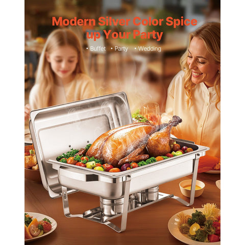 8 Qt 6 Pack Rectangle Chafing Dish Buffet Set Fullsize Pan Stainless Steel