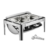 Roll Top Chafing Dish Buffet Complete Set, 9 Qt 1 Pack Stainless Steel Chafer with 2 Half Size Pans, Rectangle Catering Warmer Server with Visible Lid Water Pan Folding Stand Fuel Holder, Silver