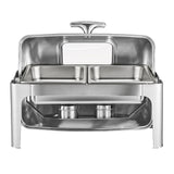 Roll Top Chafing Dish Buffet Complete Set, 9 Qt 1 Pack Stainless Steel Chafer with 2 Half Size Pans, Rectangle Catering Warmer Server with Visible Lid Water Pan Folding Stand Fuel Holder, Silver