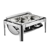 Roll Top Chafing Dish Buffet Complete Set, 9 Qt 1 Pack Stainless Steel Chafer with 2 Half Size Pans, Rectangle Catering Warmer Server with Visible Lid Water Pan Folding Stand Fuel Holder, Silver
