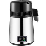 1.1 Gal Water Distiller, 0.3 Gal/H, 750W Distilled Water Maker Machine 0-99H Timing Set Temp Display, 304 Stainless Steel Countertop Distiller Glass Carafe Cleaning Powder 3 Carbon Packs, Silver