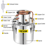 50L Water Alcohol Distiller Copper Moonshinestill Brewing w/ Water Pump