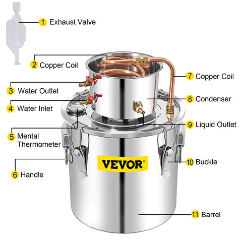 50L Water Alcohol Distiller Copper Moonshinestill Brewing w/ Water Pump