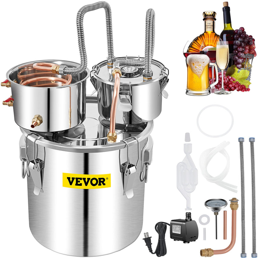 VEVOR Moonshine Still Water Alcohol Distiller 50L w/Thumper Keg & Water Pump