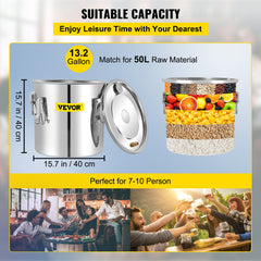 VEVOR Moonshine Still Water Alcohol Distiller 50L w/Thumper Keg & Water Pump