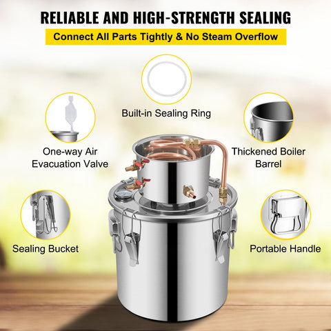 Moonshine Still 3 Gal 12L Stainless Steel Water Alcohol Distiller Copper Tube Home Brewing Kit Build-in Thermometer for DIY Whisky Wine Brandy, 3Gal, Sliver