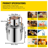 Moonshine Still 3 Gal 12L Stainless Steel Water Alcohol Distiller Copper Tube Home Brewing Kit Build-in Thermometer for DIY Whisky Wine Brandy, 3Gal, Sliver