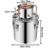Moonshine Still 3 Gal 12L Stainless Steel Water Alcohol Distiller Copper Tube Home Brewing Kit Build-in Thermometer for DIY Whisky Wine Brandy, 3Gal, Sliver
