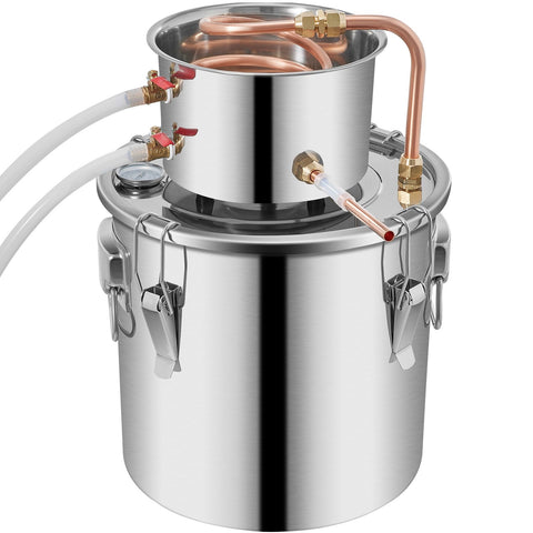 Moonshine Still 3 Gal 12L Stainless Steel Water Alcohol Distiller Copper Tube Home Brewing Kit Build-in Thermometer for DIY Whisky Wine Brandy, 3Gal, Sliver