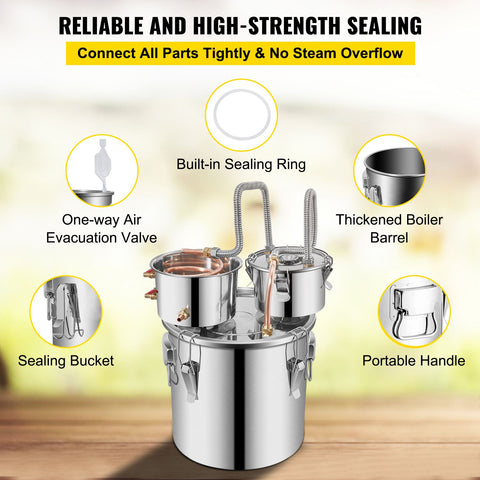 30L 8Gal Alcohol Distiller Water Spirit Boiler Home Brew Copper Alcohol Still