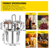 30L 8Gal Alcohol Distiller Water Spirit Boiler Home Brew Copper Alcohol Still