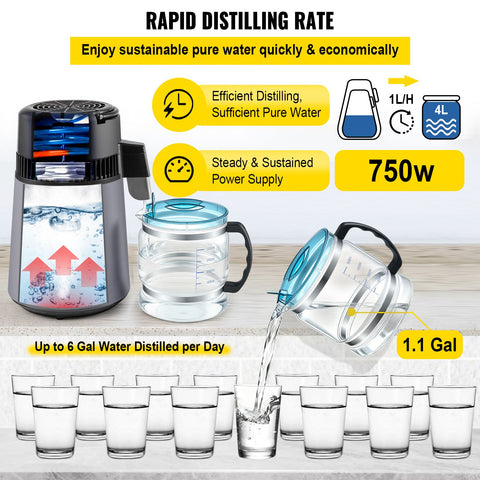 Home Water Distiller Distilled Water Maker 4 L with Dual Temp Display Grey