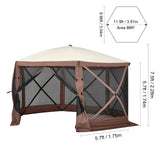 Pop Up Gazebo Tent, Pop-Up Screen Tent 6 Sided Canopy Sun Shelter with 6 Removable Privacy Wind Cloths & Mesh Windows, 11.5x11.5FT Quick Set Screen Tent with Mosquito Netting, Brown