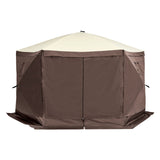 Pop Up Gazebo Tent, Pop-Up Screen Tent 6 Sided Canopy Sun Shelter with 6 Removable Privacy Wind Cloths & Mesh Windows, 11.5x11.5FT Quick Set Screen Tent with Mosquito Netting, Brown