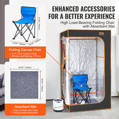 VEVOR Portable Steam Sauna Tent Full Size 1000W Personal Sauna Blanket W/ Chair, 880 x 880 x 1600 mm