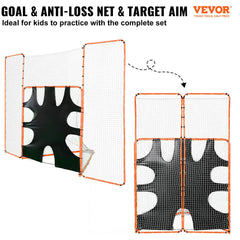 VEVOR 3-IN-1 Lacrosse Goal with Backstop and Target,3.7mx2.7m Lacrosse Net, Steel Frame Backyard Lacrosse Rebounder Equipment, Quick & Easy Setup Training Net, Perfect for Youth Adult Training, Orange