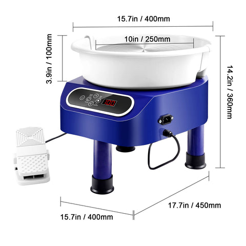 Pottery Wheel, 10 inch Pottery Forming Machine, 350W Electric Wheel for Pottery with Foot Pedal and LCD Touch Screen, Direct Drive Ceramic Wheel with 3 Support Legs for DIY Art Craft, Blue