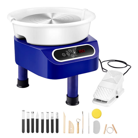 Pottery Wheel, 10 inch Pottery Forming Machine, 350W Electric Wheel for Pottery with Foot Pedal and LCD Touch Screen, Direct Drive Ceramic Wheel with 3 Support Legs for DIY Art Craft, Blue