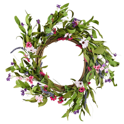 Artificial Decorative Wreath 55.88 cm Pink Green with Daisies Year Round