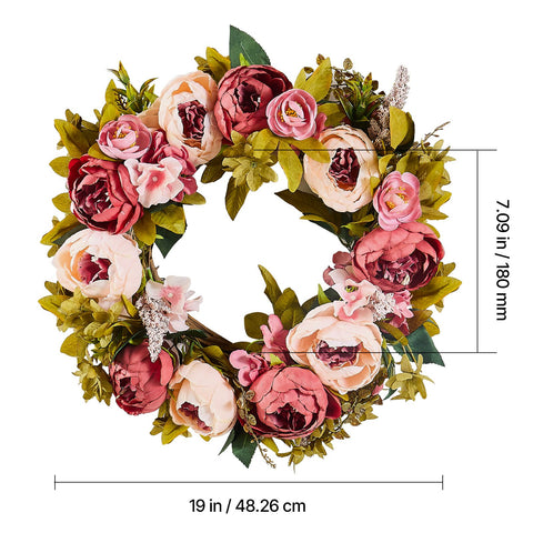 Artificial Decorative Wreath 48.26 cm Pink Peonies Hydrangeas Year Round