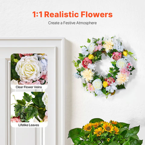 Artificial Decorative Wreath 60.96 cm White Pink Yellow Peonies Hydrangeas
