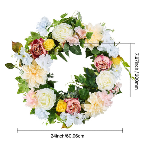 Artificial Decorative Wreath 60.96 cm White Pink Yellow Peonies Hydrangeas