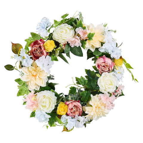 Artificial Decorative Wreath 60.96 cm White Pink Yellow Peonies Hydrangeas