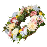 Artificial Decorative Wreath 60.96 cm White Pink Yellow Peonies Hydrangeas