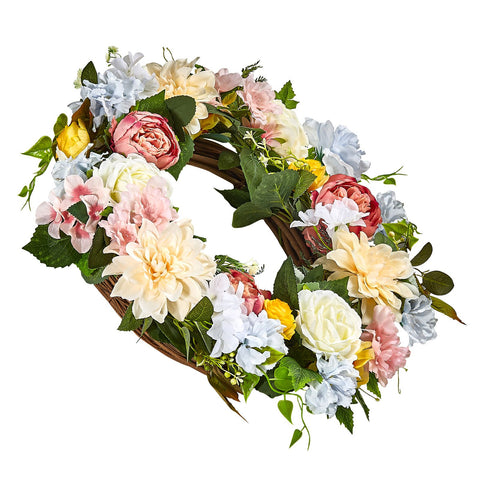 Artificial Decorative Wreath 60.96 cm White Pink Yellow Peonies Hydrangeas