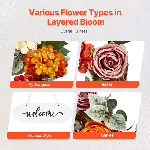 Artificial Decorative Wreath 60.96 cm Red Orange Yellow Hydrangeas Roses