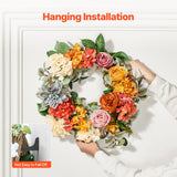 Artificial Decorative Wreath 60.96 cm Red Orange Yellow Hydrangeas Roses