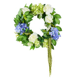 Artificial Decorative Wreath 58.42 cm Blue White Green Hydrangeas Roses