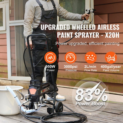 Stand Airless Paint Sprayer, 950W 3000PSI High Efficiency Electric Airless Sprayer With Cart, Fine And Even Painting Effect, Paint Sprayers for Home Interior and Exterior Furniture and Fences