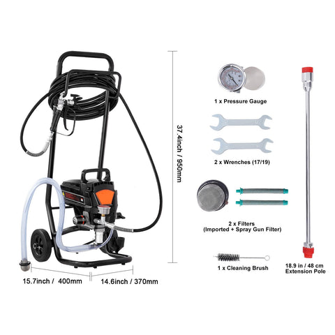 Stand Airless Paint Sprayer, 950W 3000PSI High Efficiency Electric Airless Sprayer With Cart, Fine And Even Painting Effect, Paint Sprayers for Home Interior and Exterior Furniture and Fences
