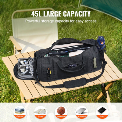 Tactical Duffle Bag 45L Gym Bag Duffle Molle Design & Shoe Compartment