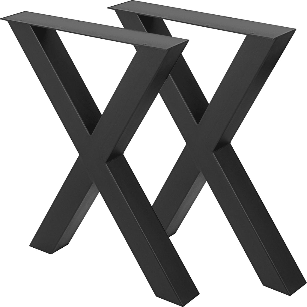 Set of 2 Steel Table Legs, 16'Height 15'Wide Dining Table Legs, Heavy Duty 3.1" Square Box Section X Frame Table Legs, 16x15x3.1 Inch Black Color Industrial Country Style Metal Dining Legs