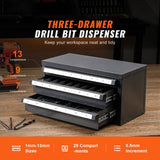 Drill Bit Dispenser Cabinet, Three-Drawer Drill Bit Organizer Cabinet for 1mm to 13mm, Steel Drill Dispenser Organizer Cabinet with Labels, Stackable Drill Dispenser for Drill Bit Storage
