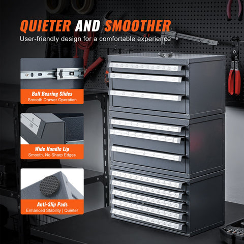 Drill Bit Dispenser Cabinet, Three-Drawer Drill Bit Organizer Cabinet for 1mm to 13mm, Steel Drill Dispenser Organizer Cabinet with Labels, Stackable Drill Dispenser for Drill Bit Storage
