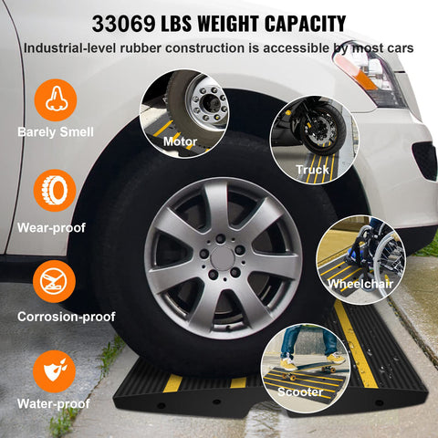 Curb Ramp, 6.5 cm Rise Rubber Driveway Ramps, Heavy Duty 15 tons Weight Capacity Threshold Ramp, Curbside Bridge Ramps for Loading Dock Garage Sidewalk, Expandable Full Ramp Set