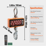 Digital Crane Scale, 2200 lbs/1000 kg, Industrial Heavy Duty Hanging Scale with Remote Control, Cast Aluminum Case & LED Screen, High Precision for Construction, Factory, Farm, Hunting (Orange)
