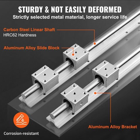Linear Guide Rail Set, SBR16 2000mm, 2 PCS 78.7 in/2000 mm SBR16 Guide Rails and 4 PCS SBR16UU Slide Blocks, Linear Rails and Bearings Kit for Automated Machines DIY Project CNC Router Machines