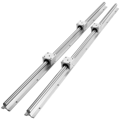 Linear Guide Rail Set, SBR20 1000mm, 2 PCS 39.4 in/1000 mm SBR20 Guide Rails and 4 PCS SBR20UU Slide Blocks, Linear Rails and Bearings Kit for Automated Machines DIY Project CNC Router Machines