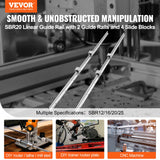 Linear Guide Rail Set, SBR20 1500mm, 2 PCS 59 in/1500 mm SBR20 Guide Rails and 4 PCS SBR20UU Slide Blocks, Linear Rails and Bearings Kit for Automated Machines DIY Project CNC Router Machines